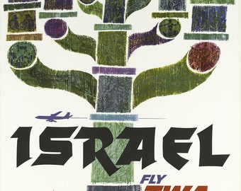 Vintage TWA Airlines fly to Israel Jerusalem  travel poster digital art print  retro