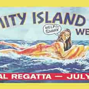 Vintage Jaws  Vandalized  Amity Island banner 31&quot;x96&quot; (8 feet long)   heavyweight scrim vinyl with metal grommets