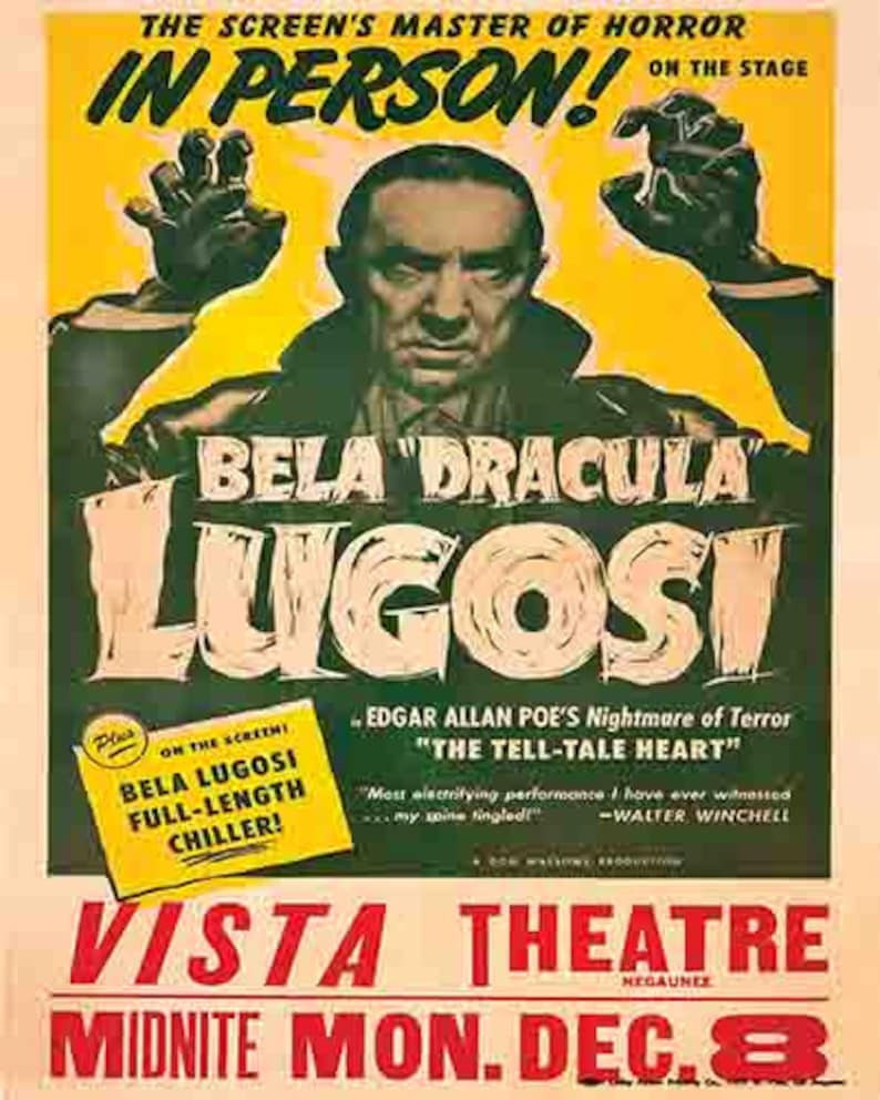 Vintage 1947 Lugosi Dracula Movie Event Poster Digital Art Print Retro ...