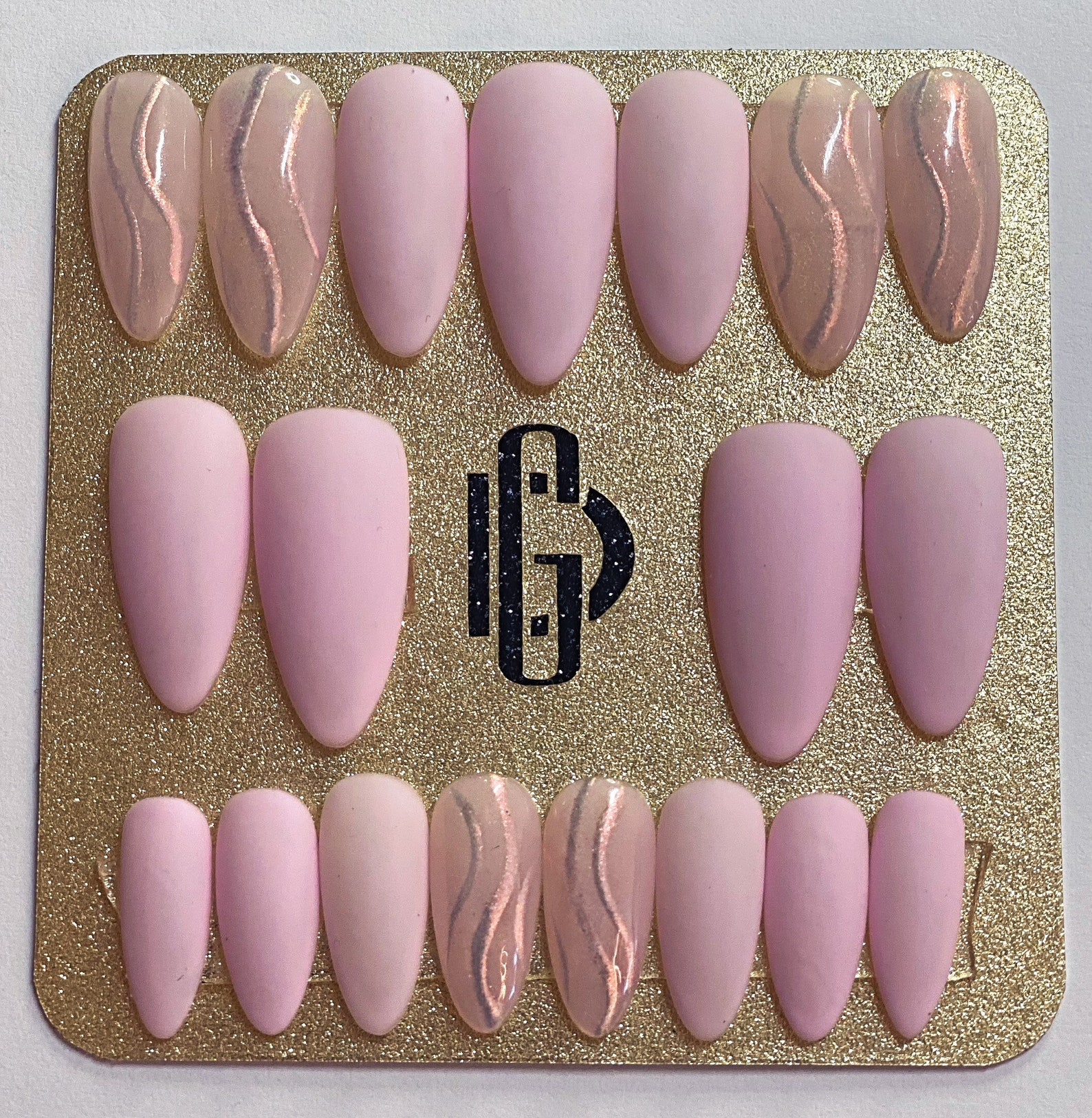 Pink Almond Stiletto Press On Nails with ColorShifting Etsy