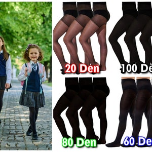 Black Plain 3 PACK School Uniform Sheer to Opaque Tights Girl's 9 - 16 Years