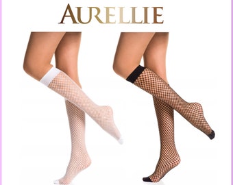 Chaussettes hautes à motifs en résille d'Aurellie avec de petits maillages