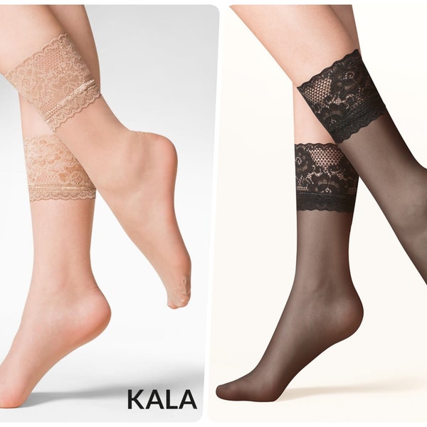 Kala Women's Sheer Lace Trimmed Socks - Delicate and Feminine Addition to Any Outfit - Thin, Smooth & Lacy