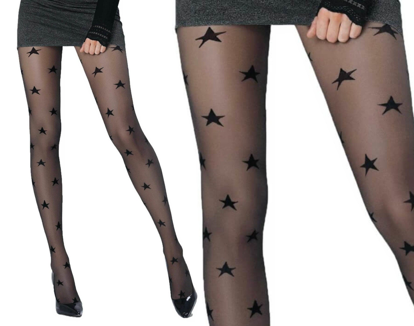 SISI tights with star pattern - black, thin star magic in sizes S-L