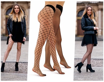 Fishnet tights With small and large stitches. Blinding effect