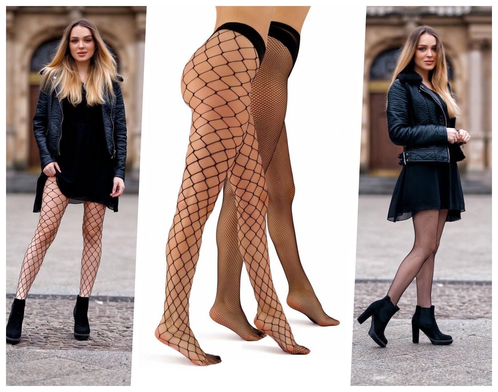 Fishnet Tights With Small and Large Stitches. Blinding Effect 