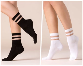 Cami Women's Socks: Delicately Combining Classic and Lace Patterns for a Charming and Comfortable Look. Available in Black and White