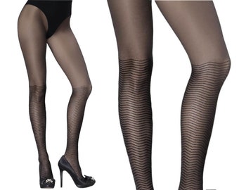 Elegant black tights LEXI with a pattern from the knees down - available in sizes S-L