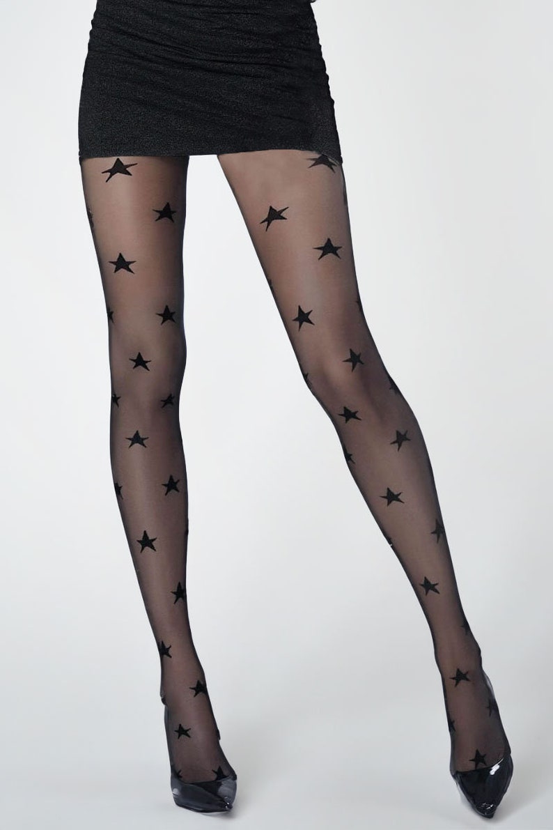 Christmas tights for women STARS, black with star pattern image 2