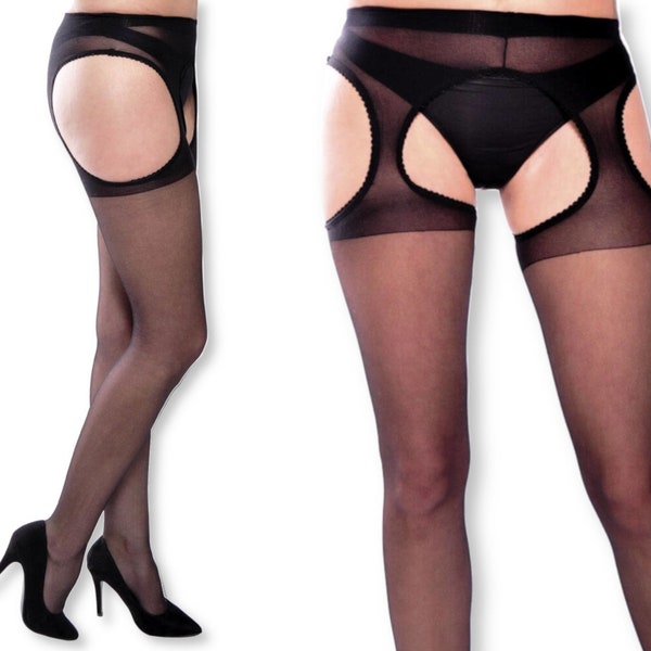 Collants porte-jarretelle noirs Strip Panty - tailles S-L