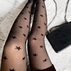 Christmas tights for women STARS, black with star pattern image 4