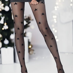 Christmas tights for women STARS, black with star pattern image 3