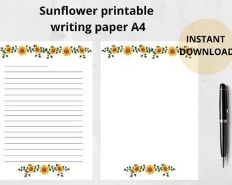 beautiful paper for writing Sunflower writing digital A4 paper instant download