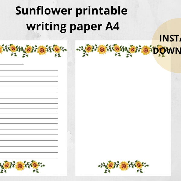 fancy writing paper printable Sunflower writing digital A4 paper instant download