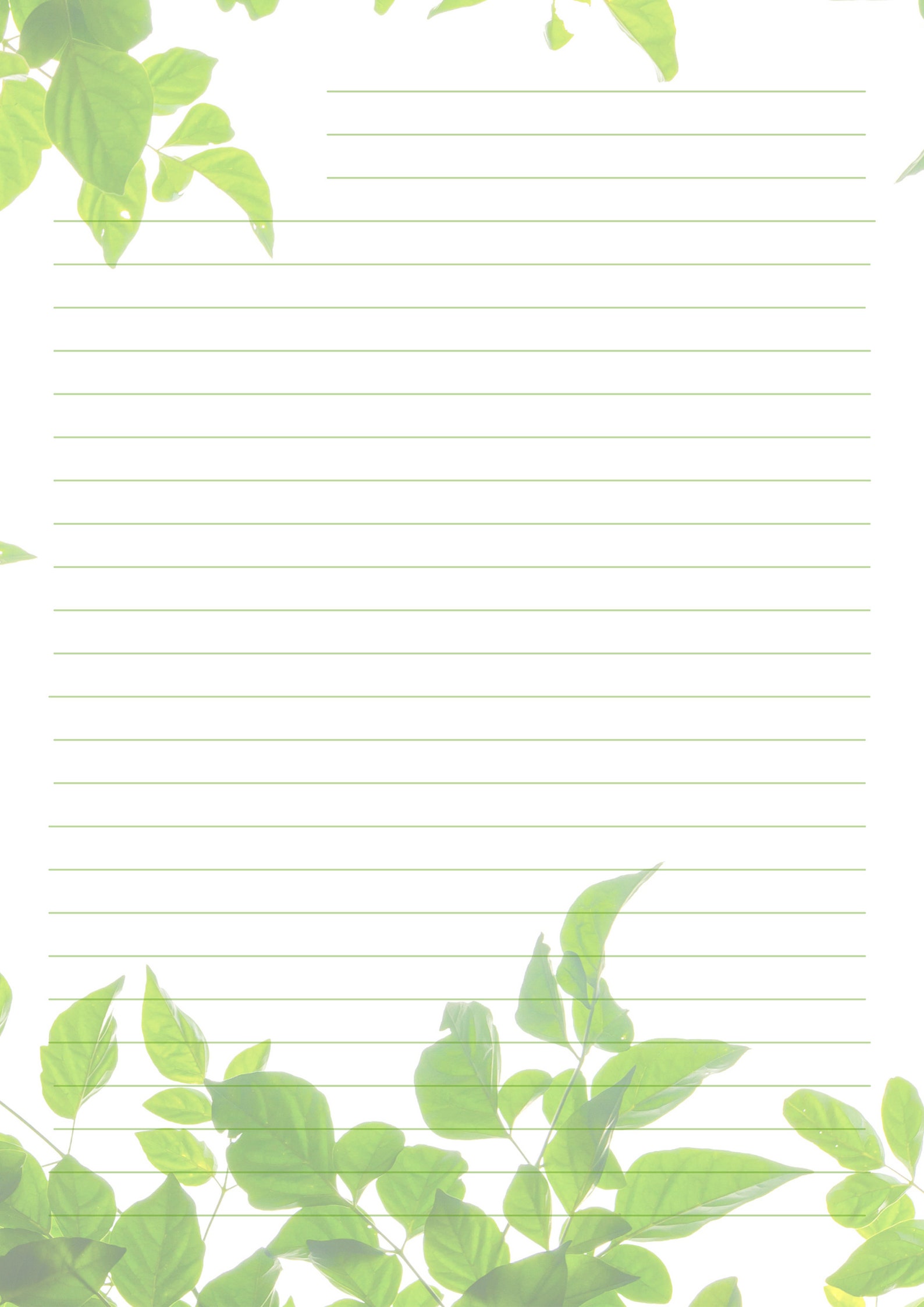 A4 Green Foliage Printable/digital Writing Paper/lined/unlined Etsy