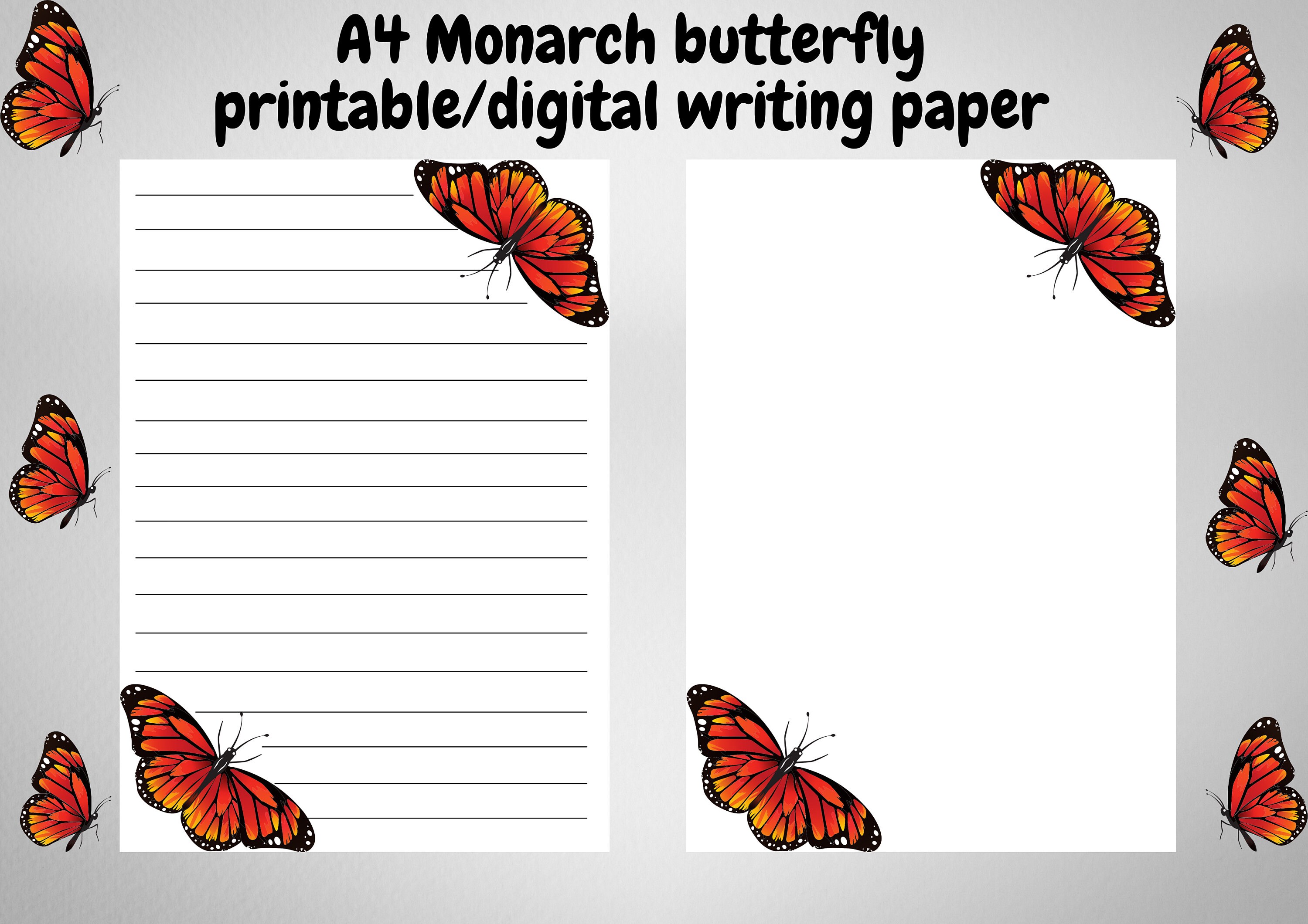 A4 Monarch Butterflies Digital Download/printable Writing Paper/lined ...
