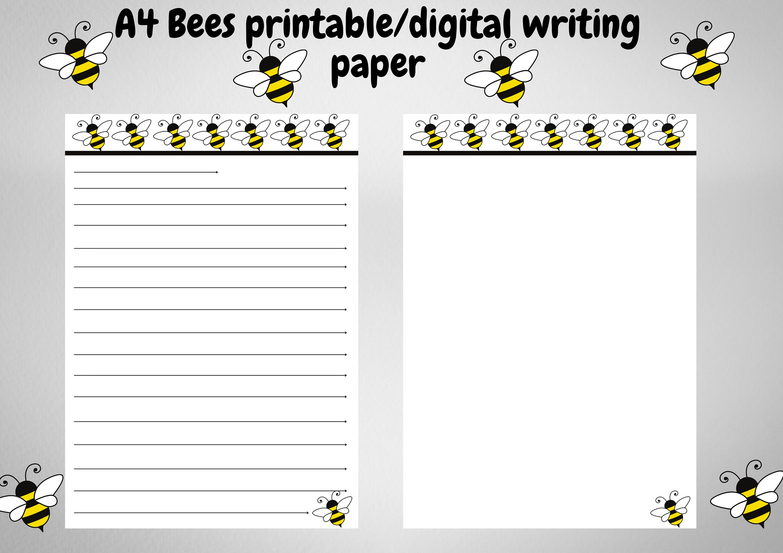 A4 Bee Digital/printable Download Writing Paper/lined/unlined - Etsy