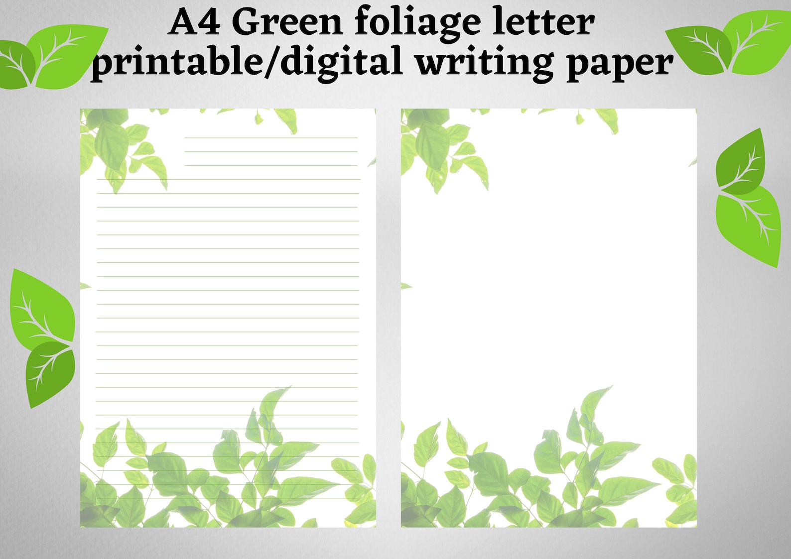 A4 Green Foliage Printable/digital Writing Paper/lined/unlined Etsy