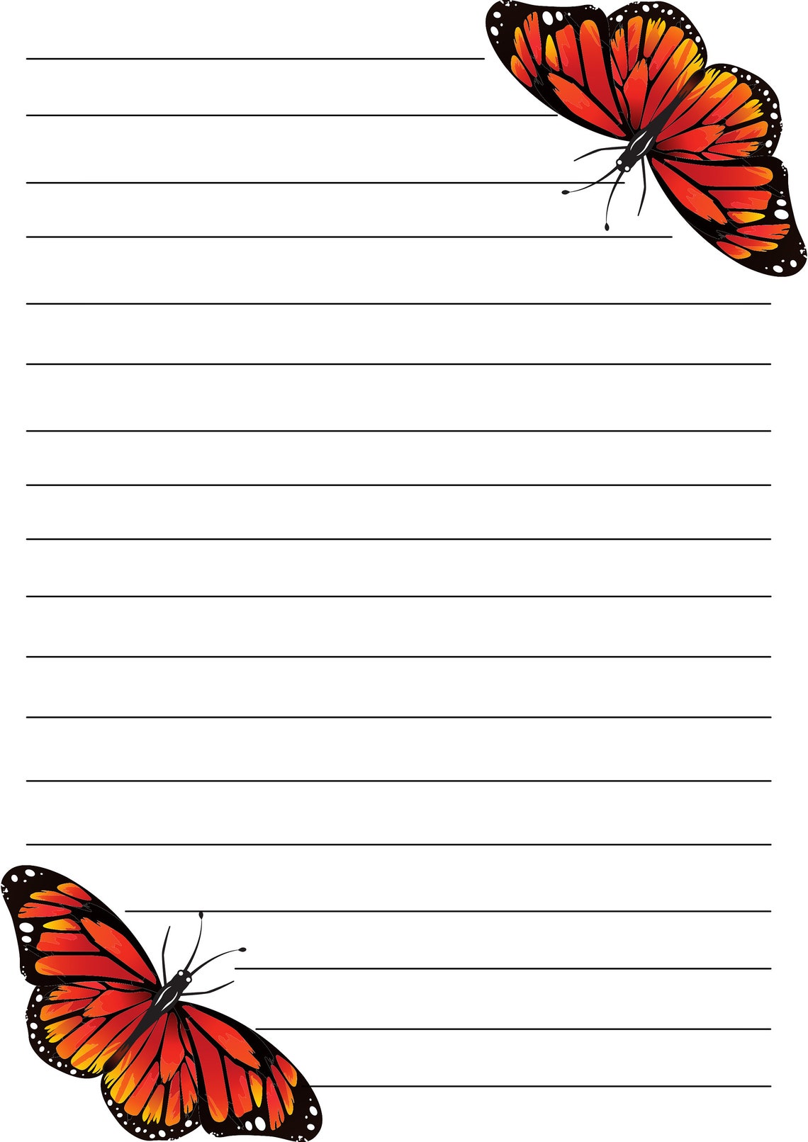 A4 Monarch Butterflies Digital Downloadprintable Writing Etsy