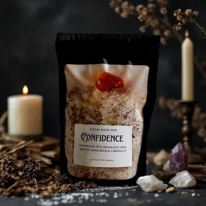 Confidence Ritual Bath Salt | Witchy Bath Soak | Empowerment Ritual | Carnelian Bath Salts | Jasmine and Rose Petals Pink Himalayan Salts