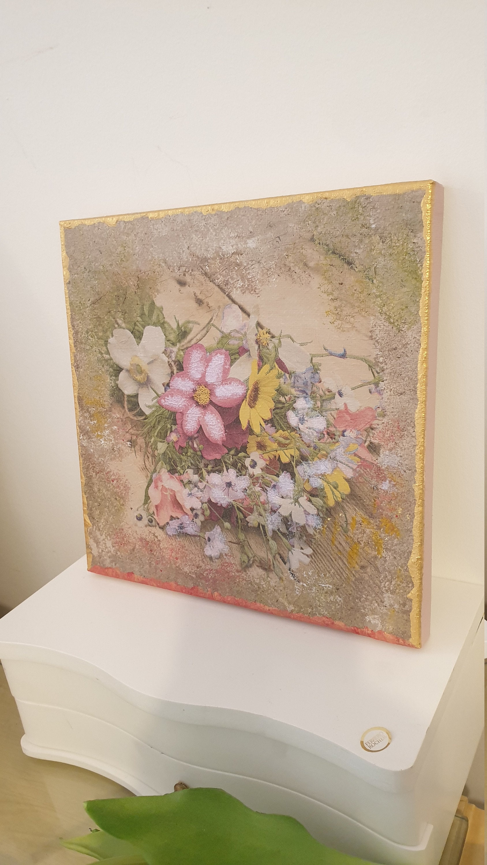 Decoupage on canvas acrylic painting flowers special gift Etsy