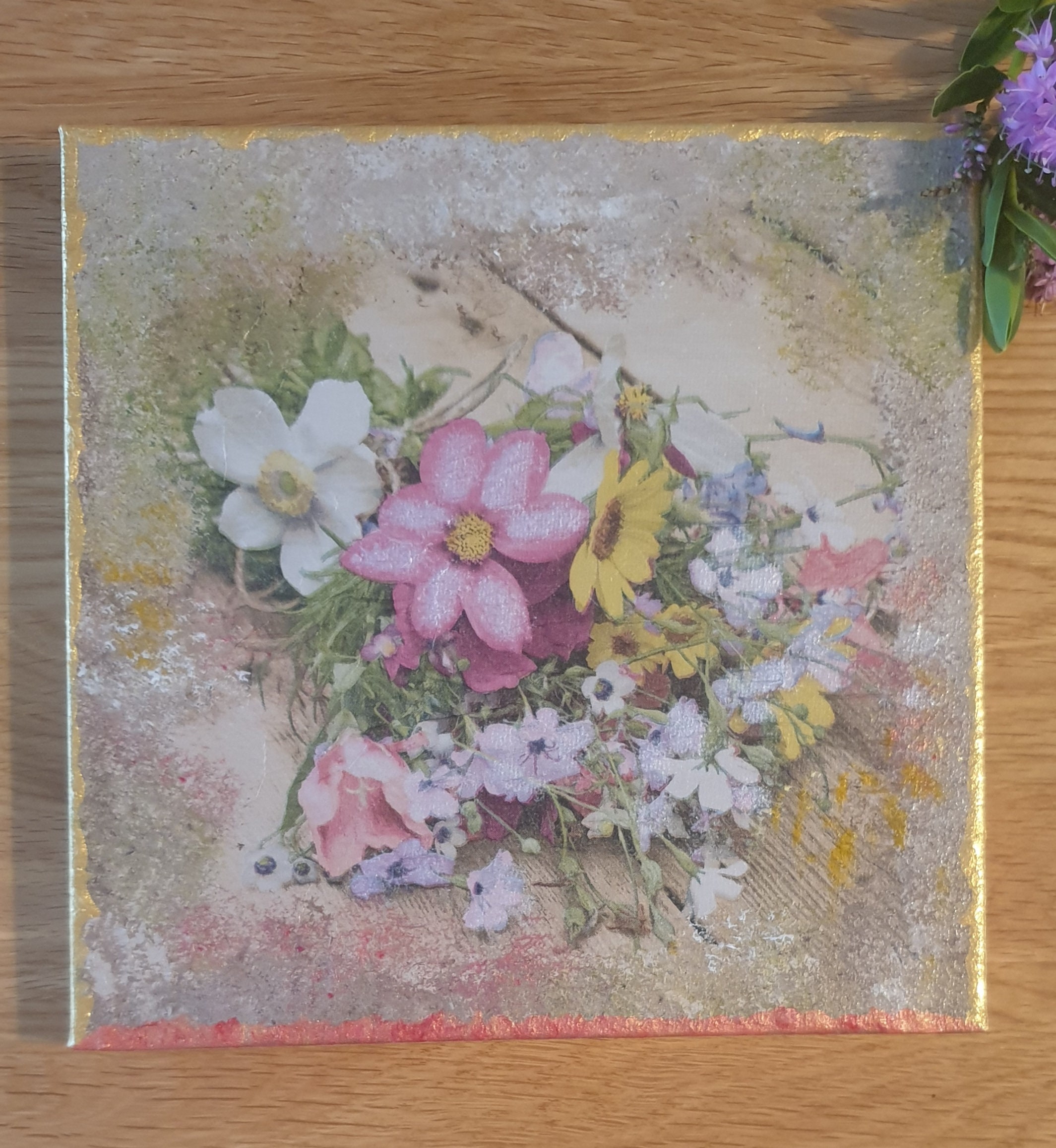Decoupage on canvas acrylic painting flowers special gift Etsy