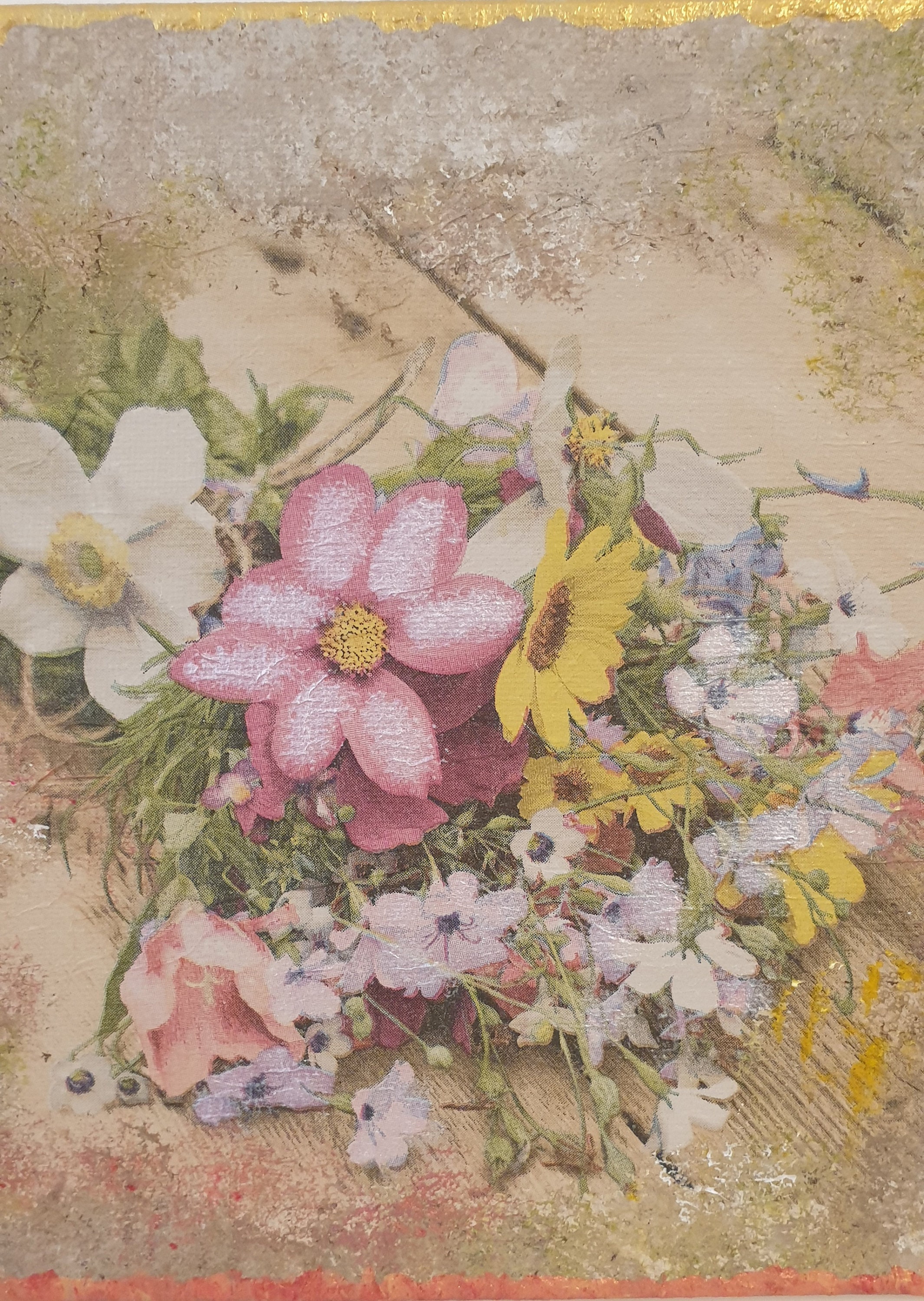 Decoupage on canvas acrylic painting flowers special gift Etsy