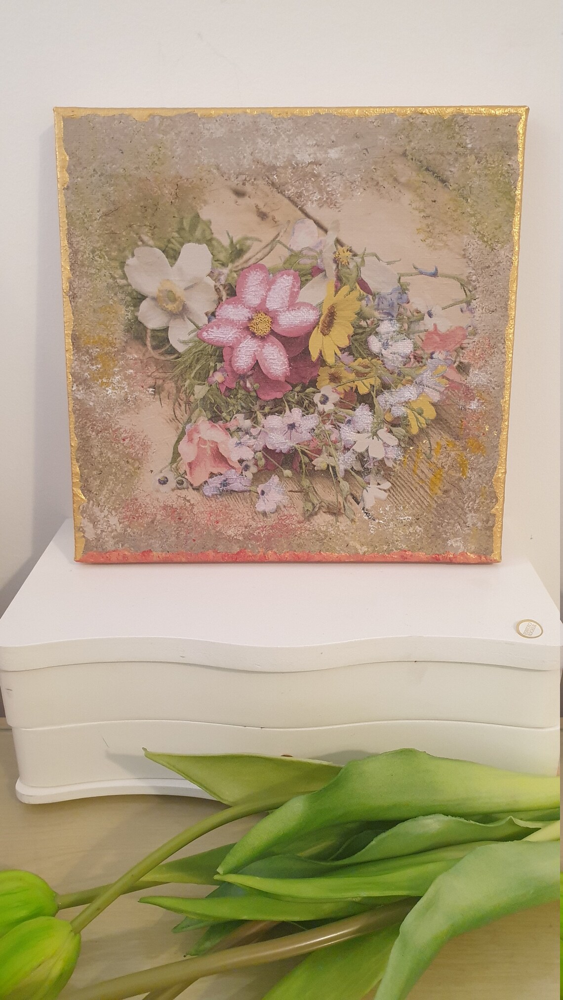 Decoupage on canvas acrylic painting flowers special gift Etsy