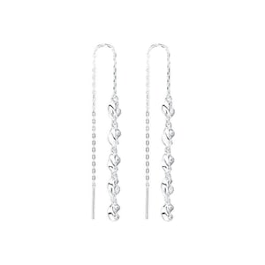 990 Sterling Silver Sparkling Droplet Dangle Earrings for Women Teen Girls Elegant Long Threader Earrings