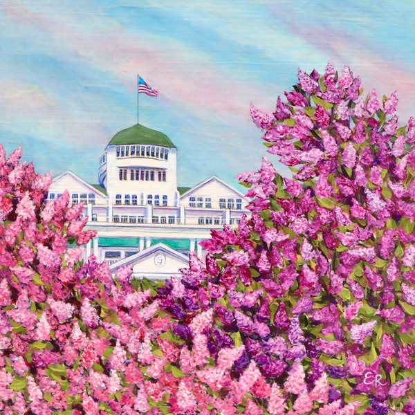 Mackinac Island Notecard, Grand Lilacs, by Erynn Rice