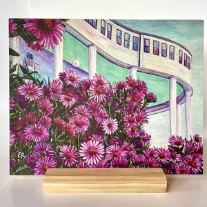 Mackinac Wood Print, 8 x 10&quot; hand embellished print of Erynn Rice&#39;s original &quot;Asters.&quot; Grand Hotel, Mackinac Island
