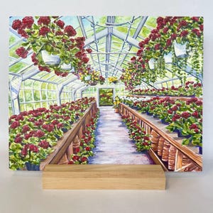 Mackinac Wood Print, 8 x 10&quot; hand embellished print of Erynn Rice&#39;s original &quot;Grand Geraniums.&quot;