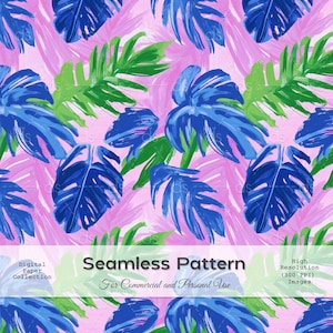 Tropical Leaf Seamless Pattern – Bold Monstera & Palm Digital Paper – Summer Painted Jungle Print