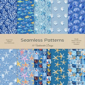 Underwater Seamless Pattern: Sea Life Digital Paper (Digital Download)