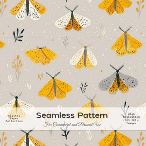 Moth Seamless Pattern: Hand-Drawn Insect Digital Paper (20x20 inch JPG, Commercial Use)