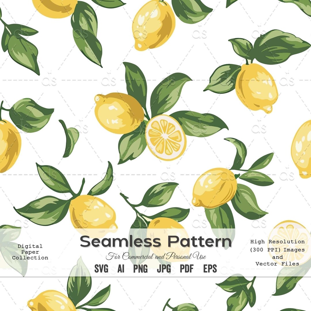 Lemon and Leaves Seamless Pattern - Vector Illustration for Digital ...