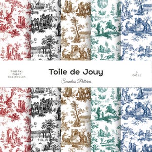 Conjunto de padrões Toile de Jouy, papel digital Toile Pattern, padrões digitais, arquivos sem costura
