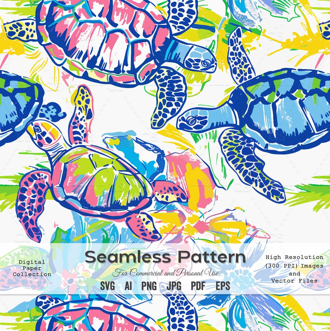 Sea Turtle Seamless Pattern: Tropical Summer Digital Paper (PNG, SVG ...