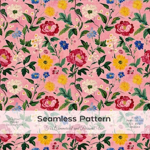 Motivo senza soluzione di continuità Fiori colorati Sfondo rosa. Stampa floreale in stile Gucci Carta digitale. Colori intensi, altamente dettagliato. Download digitale