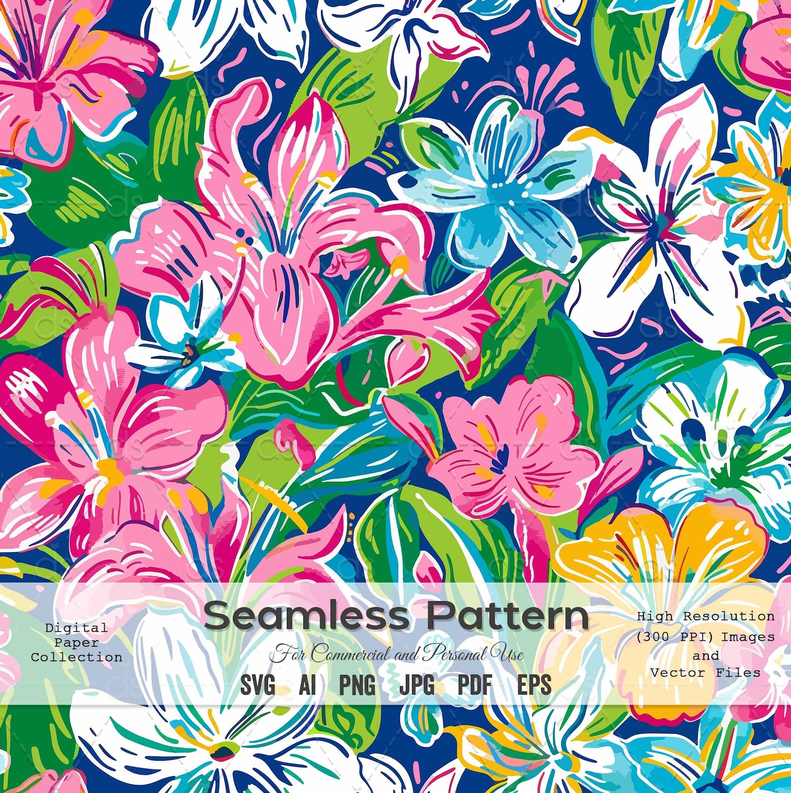 Tropical Floral Pattern, Seamless Repeating Pattern / SVG PNG JPG Pdf ...