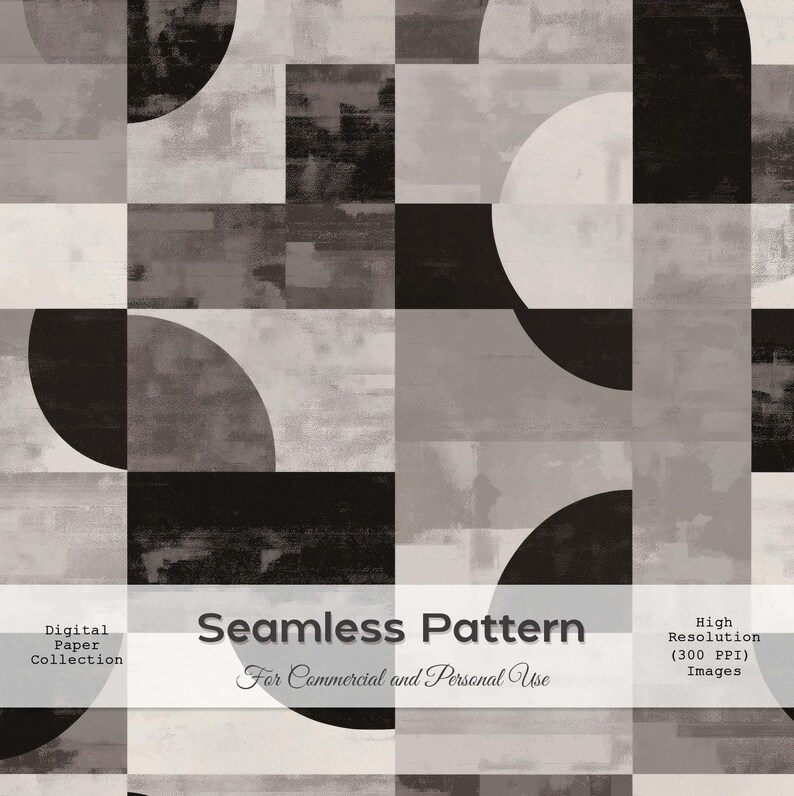 Geometric Grunge Seamless Pattern: Abstract Gray Shapes (digital ...