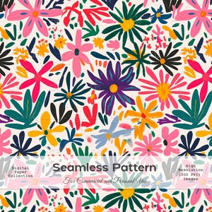 Vibrant Modern Floral Pattern, Digital Download, Whimsical Flower Design, Seamless Surface Pattern for Fabric & Paper, Commercial Use