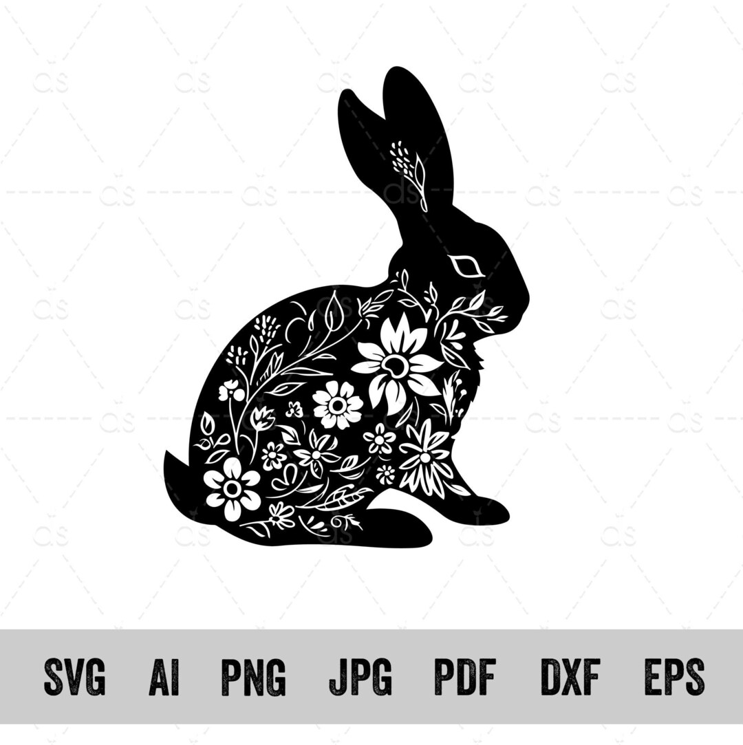 Rabbit Svg File | Rabbit Svg | Floral Rabbit Svg | Rabbit Png | Rabbit ...