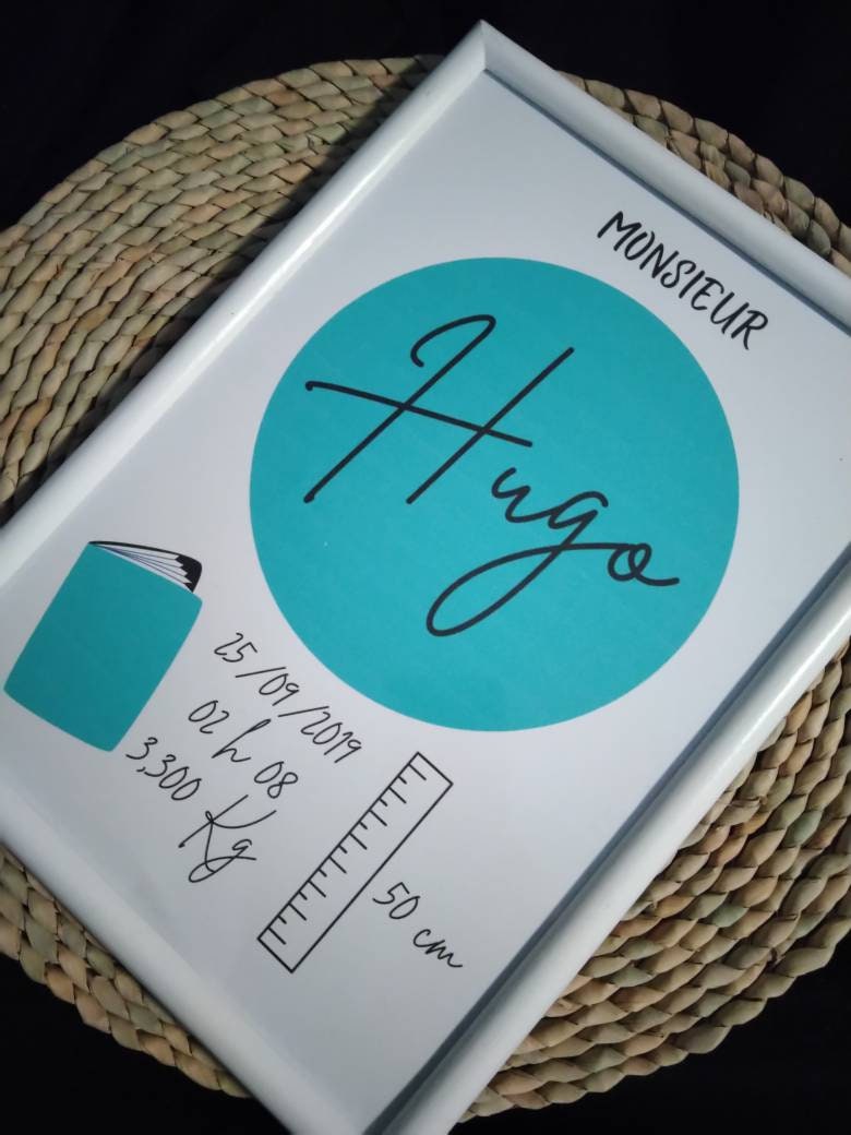 Cadre Naissance Personnalisé Turquoise