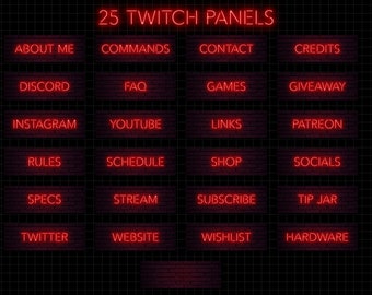 Twitch Panels - RED NEON Panels for Twitch Profile