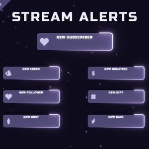 Animated Alerts for Twitch Streaming - PURPLE LoFi Twitch Alerts - WEBM