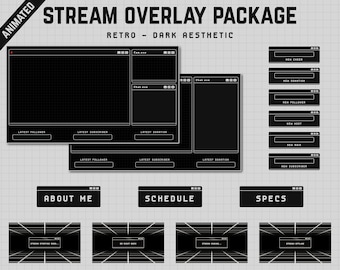 Animated Dark Twitch Overlay Package: Retro 8-Bit Pixel Theme