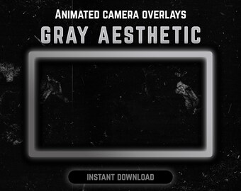 May include: A black and white animated camera overlay with a grey aesthetic. The overlay has a grainy texture and a white border. The text "GRAY AESTHETIC" is displayed in white letters on a black background. The text "INSTANT DOWNLOAD" is displayed in white letters on a black button.