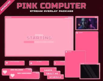 Pacchetto di sovrapposizioni animate rosa per Twitch: elementi Neon Stream
