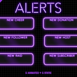 Animated Alerts for Twitch Streaming - PURPLE NEON Twitch Alerts - WEBM